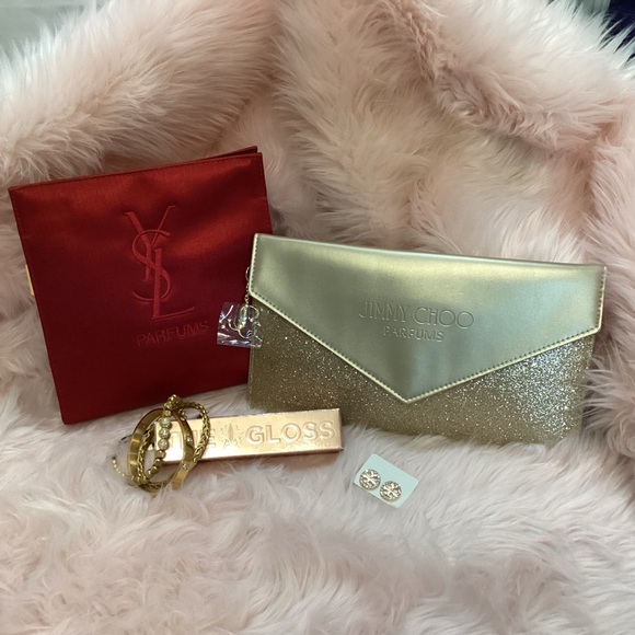 YSL & Jimmy Choo pouches and Jeffrey Star lip gloss 3 piece bracelets & earrings - Picture 5 of 11